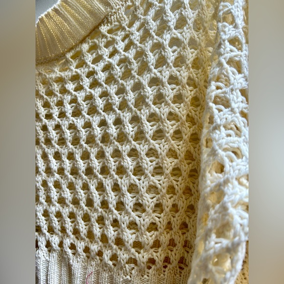 MaEve Anthropologie One-Shoulder Cream Knit Crochet Cropped Sweater - Picture 8 of 12